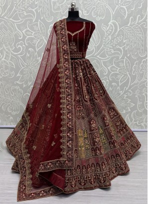 Charming Maroon Velvet Trendy Lehenga Choli