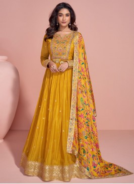 Charming Mustard Readymade Floor Length Gown 