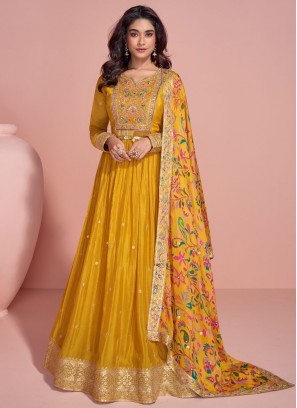 Charming Mustard Readymade Floor Length Gown 