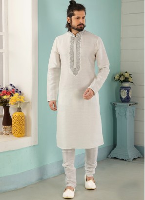 Charming Off White Color Festive Wear Art Silk Kurta Pajama