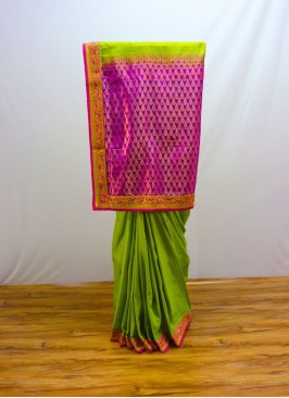 Charming Pink And Green Banarasi Silk Saree For Wedding