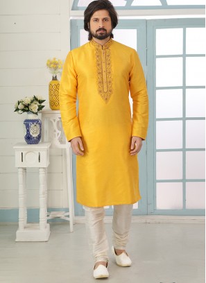 Charming Yellow Color Festive Wear Art Silk Kurta Pajama
