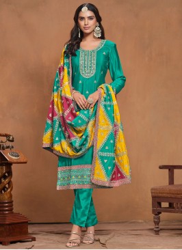 Cherubic Embroidered Turquoise Chinon Salwar Kameez