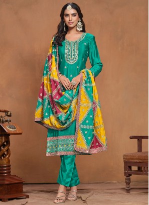 Cherubic Embroidered Turquoise Chinon Salwar Kameez