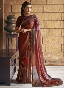 Cherubic Floral Print Satin Silk Classic Saree