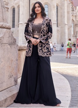 Cherubic Silk Embroidered Black Bollywood Salwar Kameez