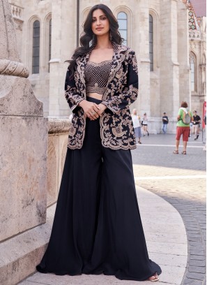 Cherubic Silk Embroidered Black Bollywood Salwar Kameez