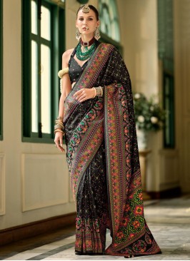 Chic Banarasi Silk Black Kashmiri Contemporary Saree