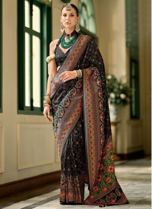 Chic Banarasi Silk Black Kashmiri Contemporary Saree