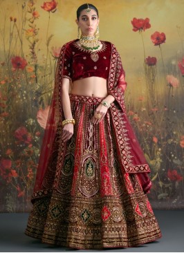 Chic Maroon and Rani Long Choli Lehenga