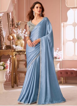 Chiffon Blue Border Contemporary Saree