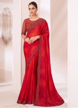 Chiffon Border Classic Saree in Red