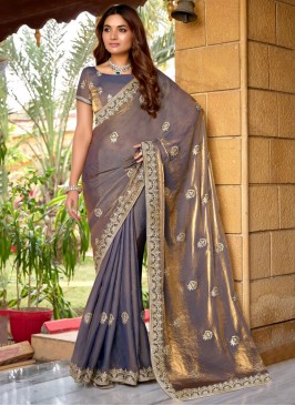 Chiffon Grey and Purple Classic Saree