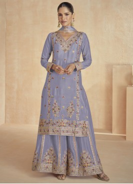 Chinon Embroidered Lavender Readymade Salwar Kameez