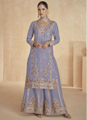 Chinon Embroidered Lavender Readymade Salwar Kameez