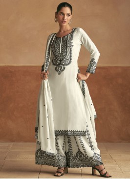 Chinon Embroidered White Trendy Salwar Kameez