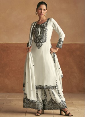 Chinon Embroidered White Trendy Salwar Kameez