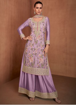 Chinon Lavender Embroidered Palazzo Suit