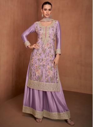 Chinon Lavender Embroidered Palazzo Suit