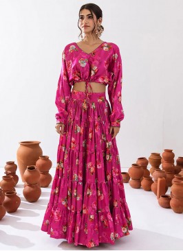 Chinon Magenta Digital Print Readymade Lehenga Choli