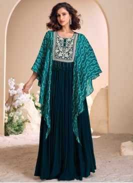 Chinon Moti Morpeach  and Teal Readymade Gown