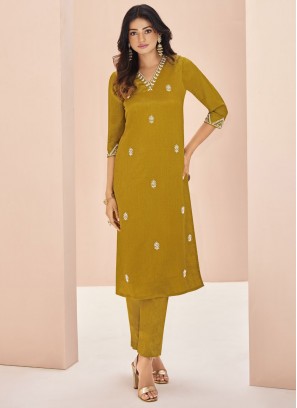 Chinon Mustard Designer Kurti