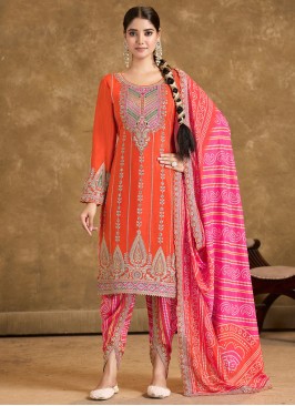 Chinon Orange Readymade Salwar Kameez