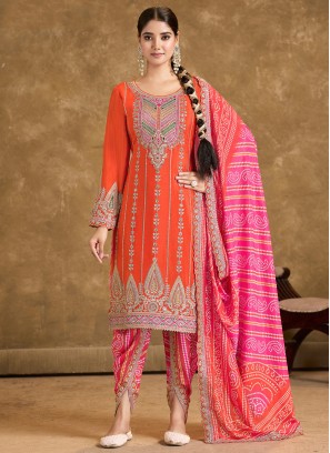 Chinon Orange Readymade Salwar Kameez