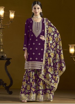 Chinon Purple Zari Salwar Kameez