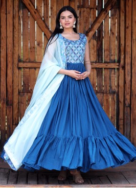 Chinon Sequins Aqua Blue Gown 