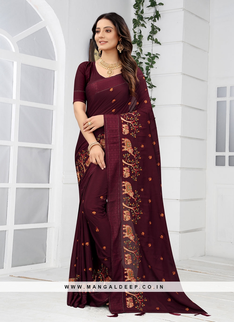 Maroon Color Traditional Wedding wear Designer Bridal Saree With Beautiful  Jacquard Work & Blouse Amaz… | Bollywood designer sarees, Soft silk sarees, Saree  designs