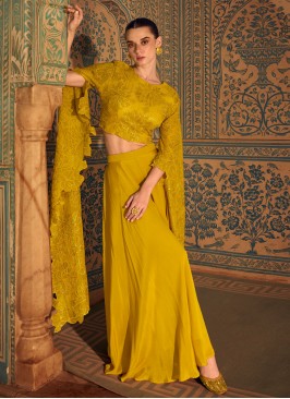 Chinon Stone Trendy Salwar Kameez in Mustard