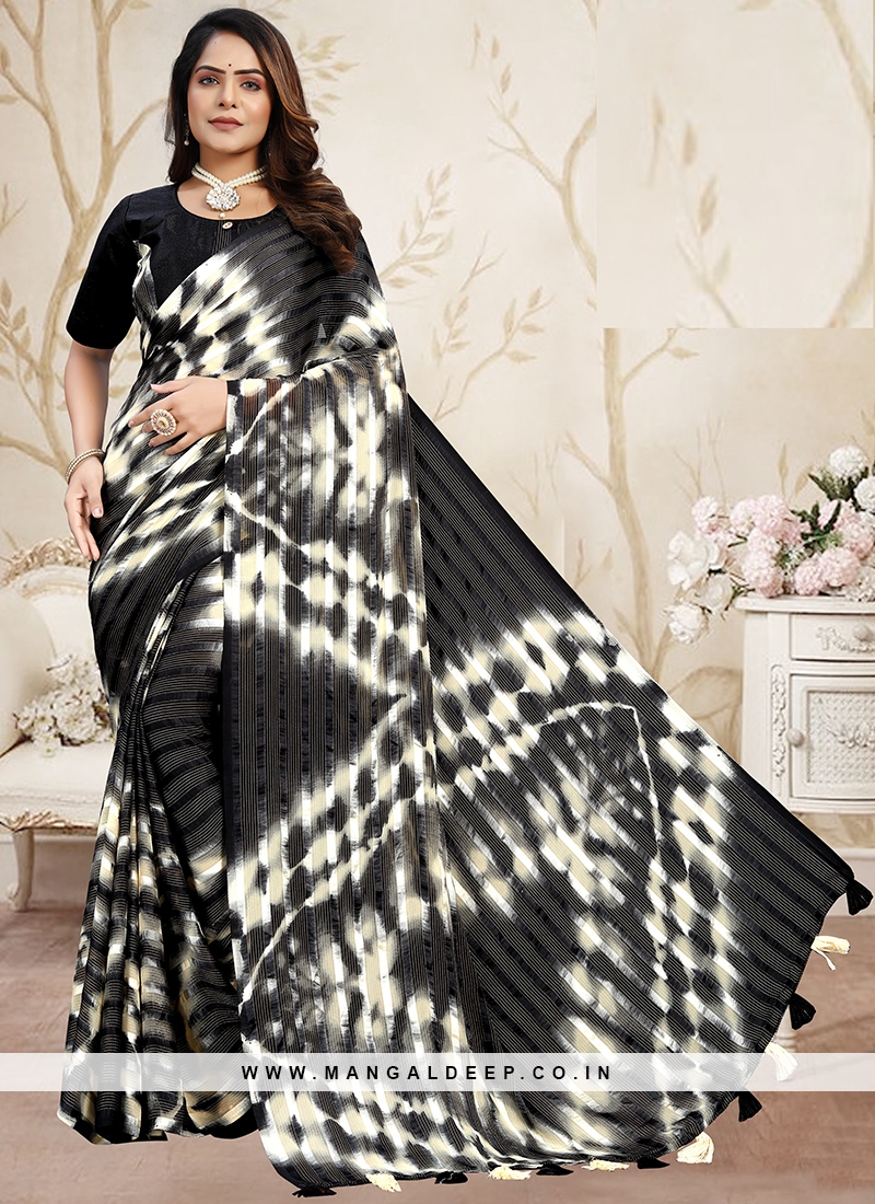 Stunning Black Color Daily Wear Saree