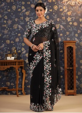Classic Saree Embroidered Georgette in Black