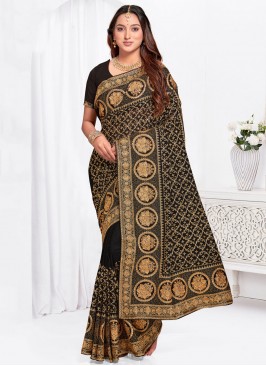 Classic Saree Embroidered Vichitra Silk in Black