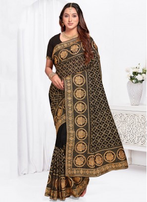 Classic Saree Embroidered Vichitra Silk in Black