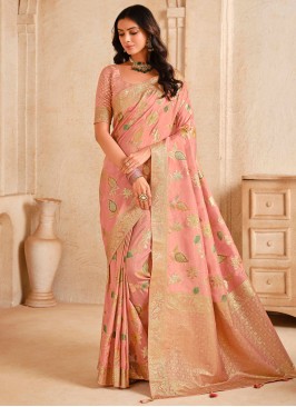 Classic Saree Fancy Silk in Peach and Pink