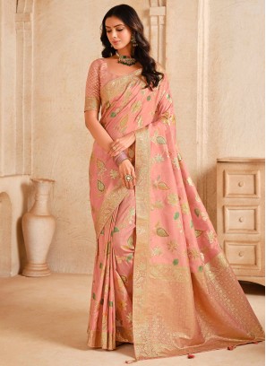 Classic Saree Fancy Silk in Peach and Pink