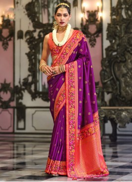 Classic Saree Meenakari Silk in Purple