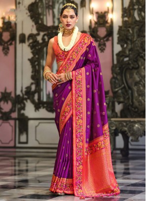 Classic Saree Meenakari Silk in Purple