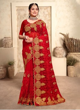Classic Saree Stone Net in Red