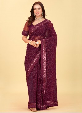 Classic Saree Stone Net in Wine