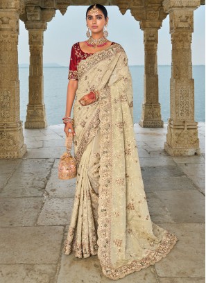 Classic Saree Weaving Banarasi Silk in Cream