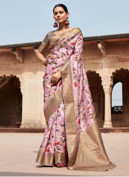 Classic Saree Woven Handloom silk in Rose Pink