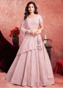 Classical Net Handwork Pink Readymade Lehenga Choli