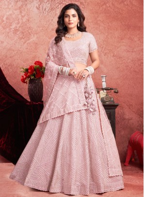 Classical Net Handwork Pink Readymade Lehenga Choli