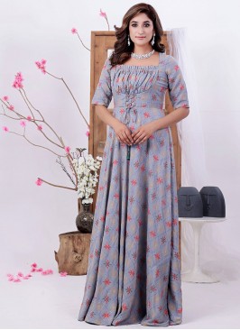 Classical Printed Muslin Floor Length Gown