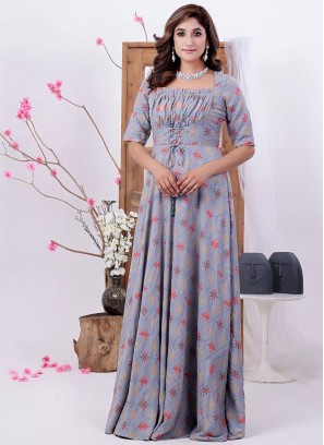 Classical Printed Muslin Floor Length Gown