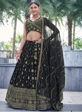 Classical pure-dola Embroidered Black Readymade Lehenga Choli