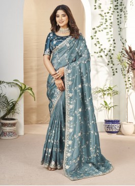 Classical Teal Party Traditional Saree